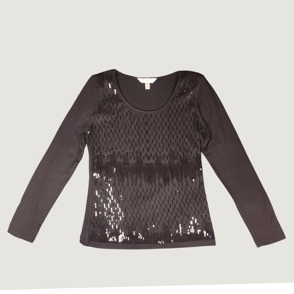 Conrad C Collection Black Sequin Long Sleeve Top Shoulder Pads Medium